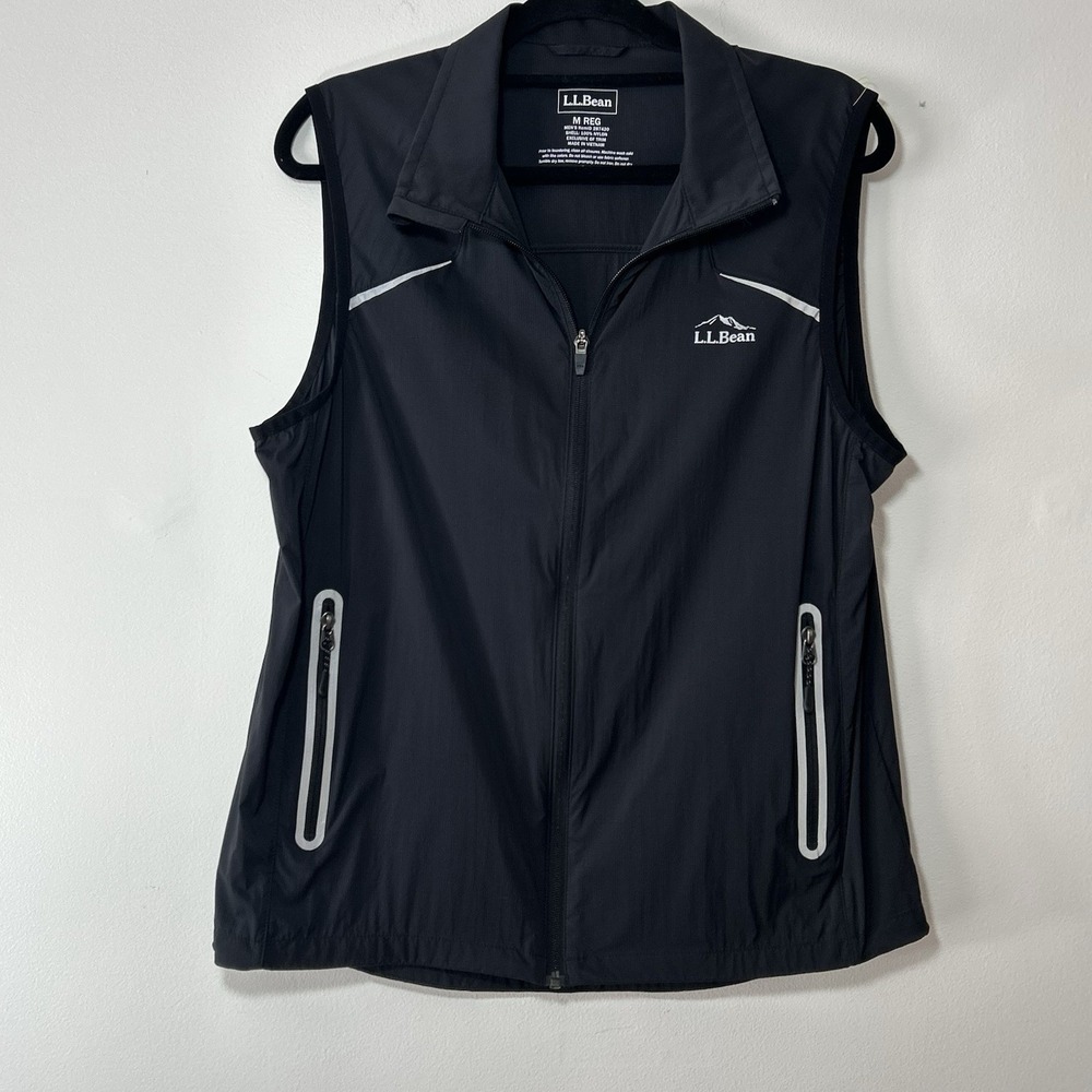 LL Bean Men's Bean Bright Multisport Vest Black Full Zip Reflective - Picture 1 of 7